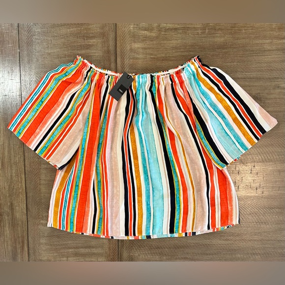 NEW Mossimo Womens Watercolor Stripe Off The Shoulder Flutter Sleeve Top ~M NWT - Picture 12 of 12